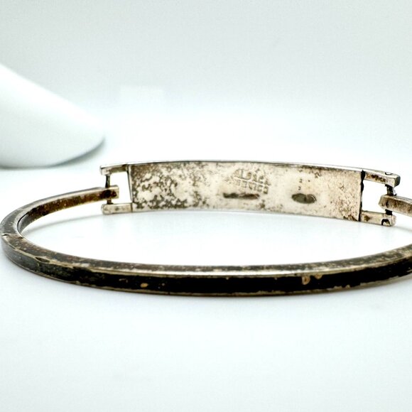 Vintage Mexican Alpaca Silver Tone Bracelet With Red Enamel & Abalone Inlay - Picture 7 of 9